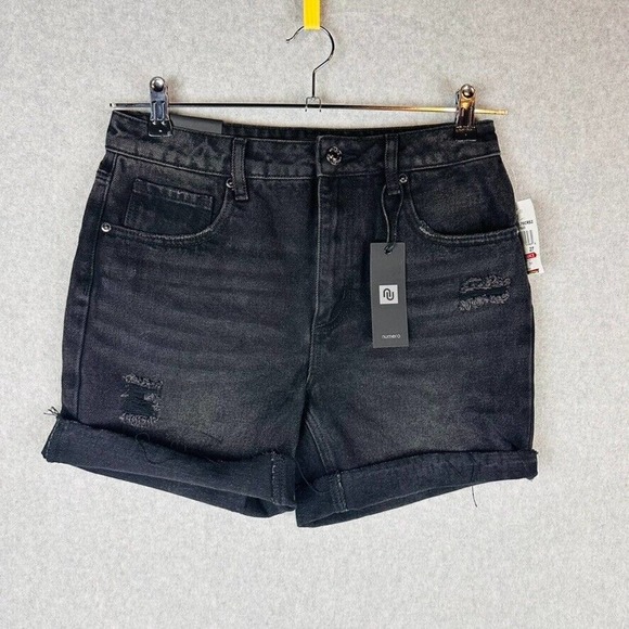 New Numero Womans Sz 27 High Rise Denim Shorts Black Distressed NWT - Picture 3 of 7